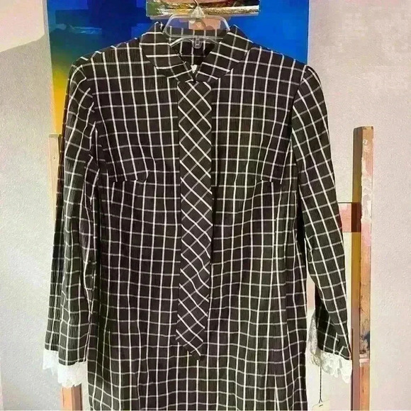 NWT Vintage 1950’s Windowpane Lace Scooter Dress Long Sleeves Midi Size 10 - Picture 4 of 12